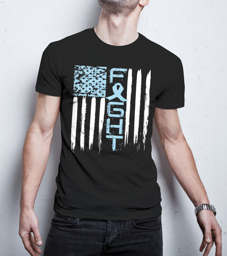 Prostate Cancer Awareness Fight Blue Ribbon American Flag T-Shirt