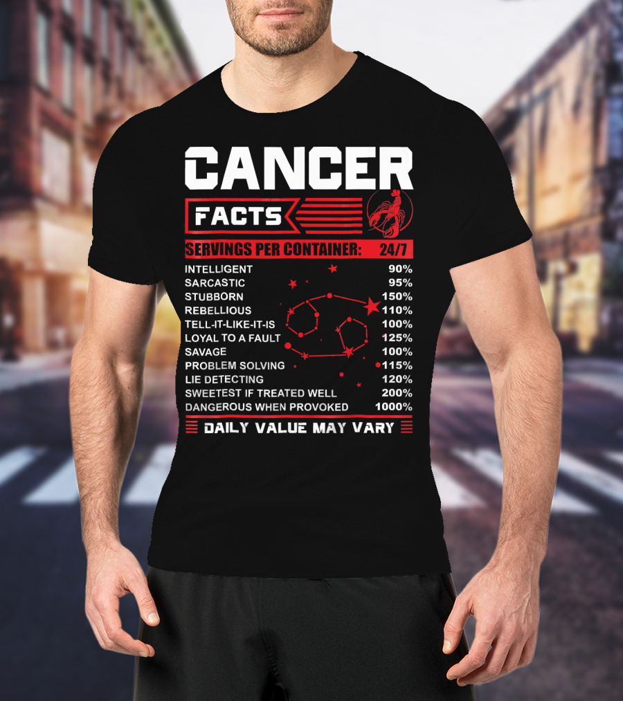 Cancer Facts Zodiac Traits Daily Value May Vary T-Shirt