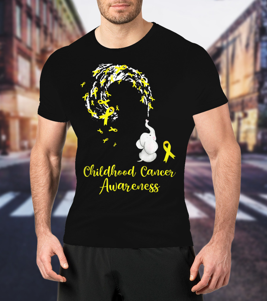 Childhood Cancer Awareness Elephant Spraying Yellow Ribbons T-Shirt