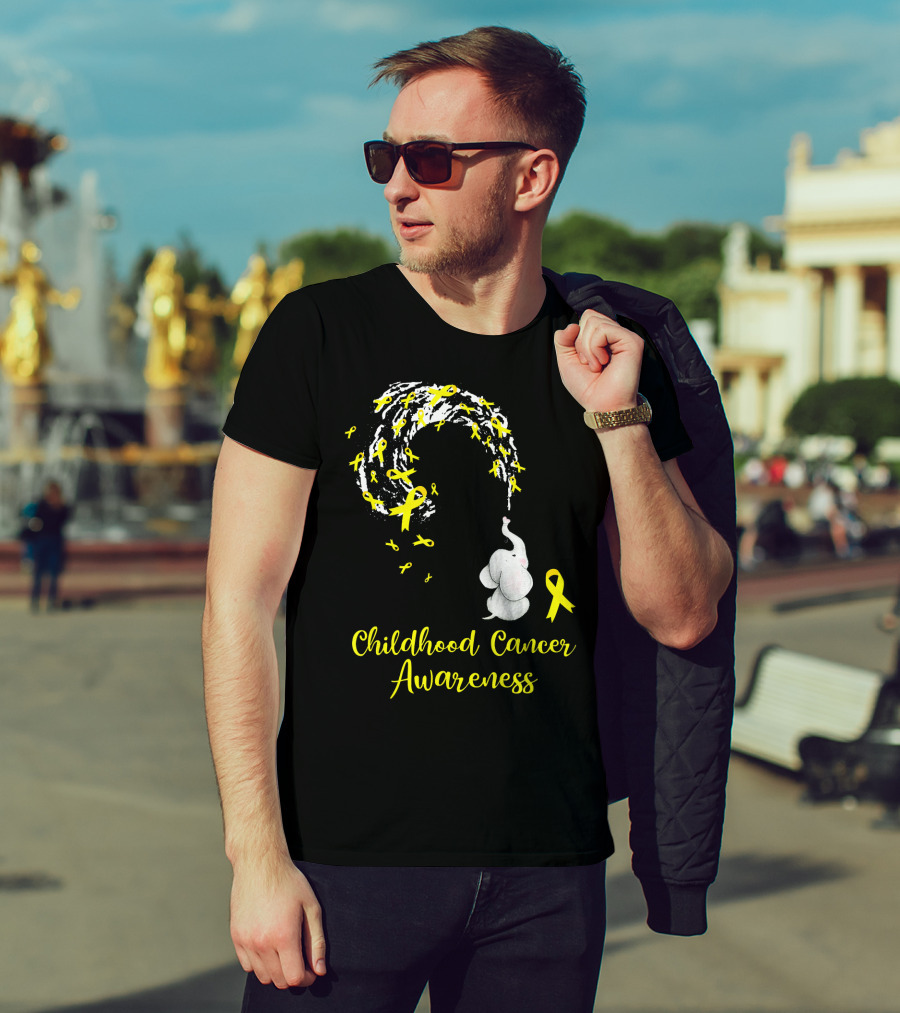 Childhood Cancer Awareness Elephant Spraying Yellow Ribbons T-Shirt