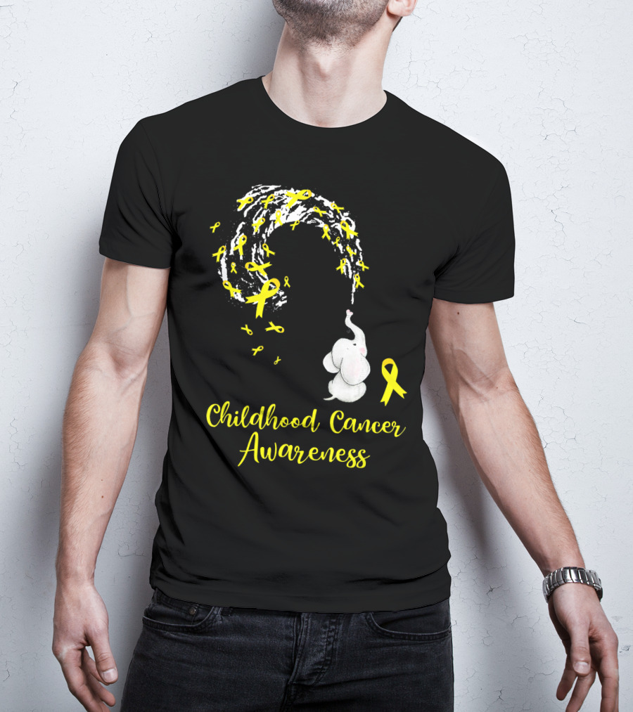 Childhood Cancer Awareness Elephant Spraying Yellow Ribbons T-Shirt
