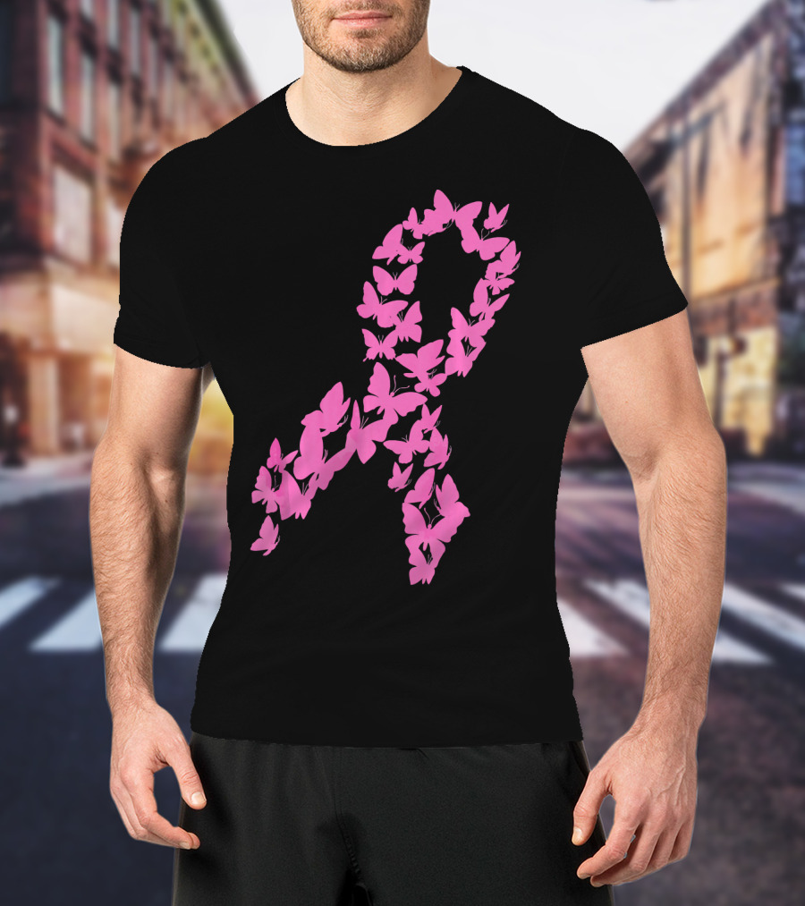 Pink Ribbon Butterfly Awareness Breast Cancer Cute T-Shirt
