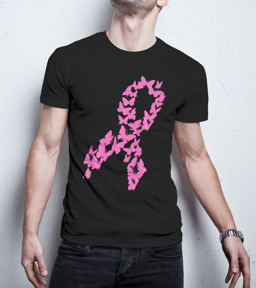 Pink Ribbon Butterfly Awareness Breast Cancer Cute T-Shirt
