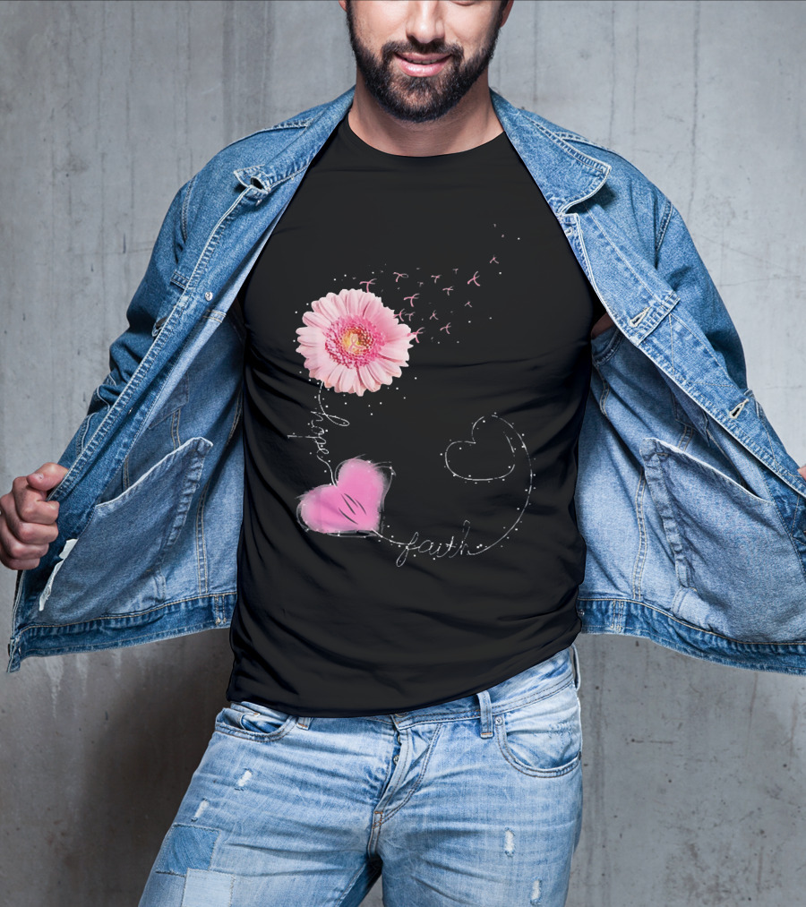 Hope Faith Pink Flower Hearts Breast Cancer Awareness T-Shirt
