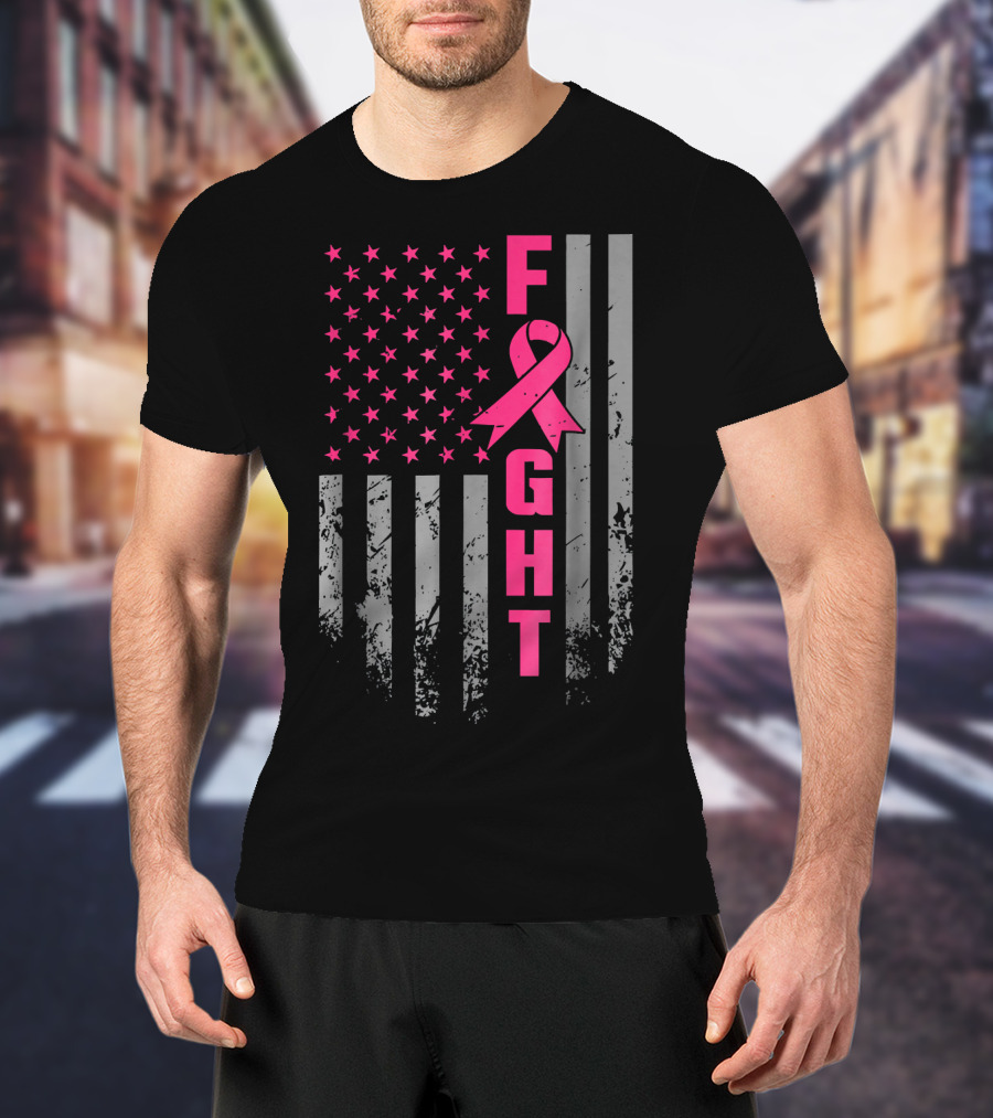 Breast Cancer Awareness American Flag Fight T-Shirt