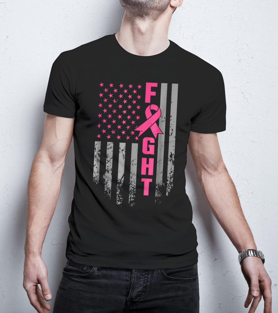 Breast Cancer Awareness American Flag Fight T-Shirt