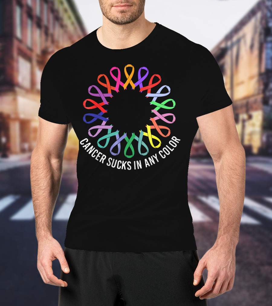 Cancer Sucks In Any Color Awareness Ribbons T-Shirt