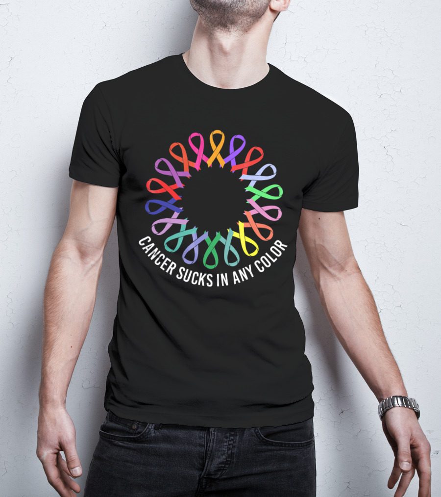 Cancer Sucks In Any Color Awareness Ribbons T-Shirt