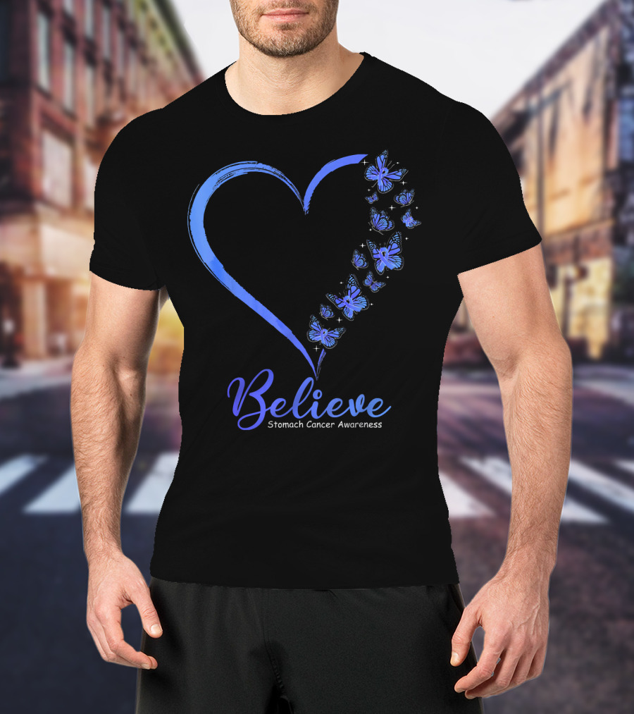 Believe Butterfly Stomach Cancer Awareness T-Shirt
