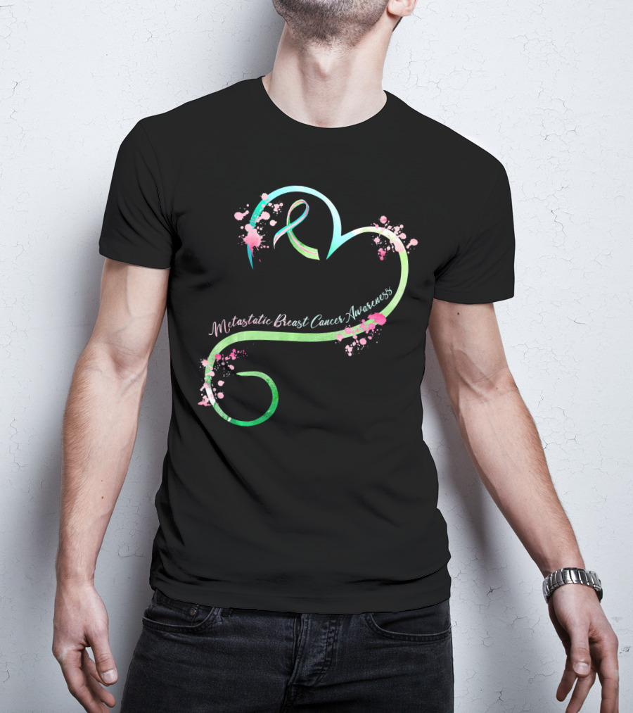 Metastatic Breast Cancer Awareness Heart Ribbon Splatters T-Shirt