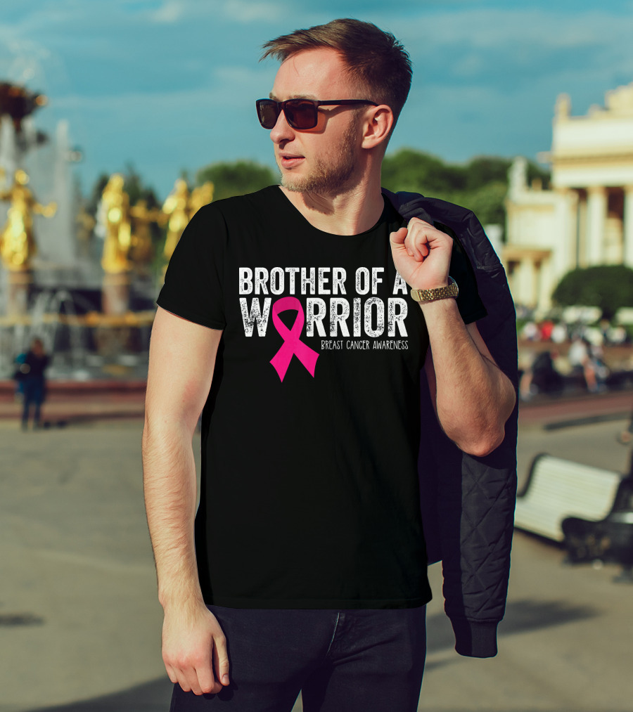 Brother Of A Warrior Pink Ribbon Breast Cancer Awareness T-Shirt