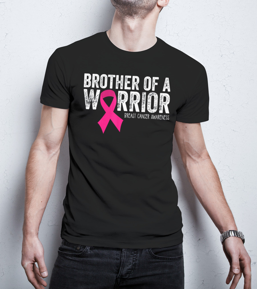 Brother Of A Warrior Pink Ribbon Breast Cancer Awareness T-Shirt