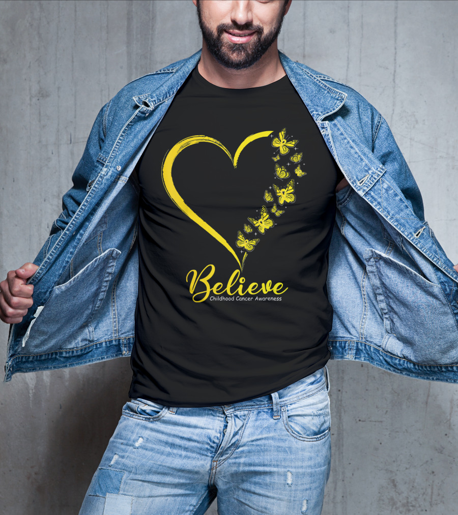 Believe Butterfly Heart Childhood Cancer Awareness T-Shirt