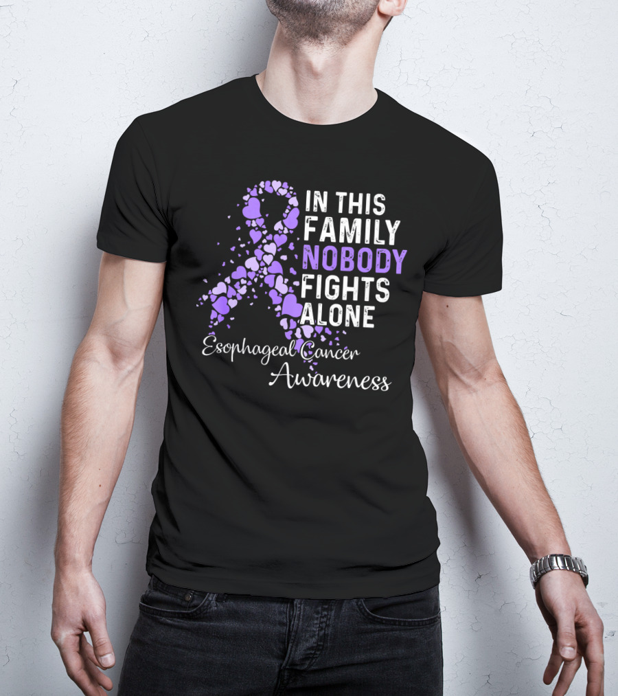 In This Family Nobody Fights Alone Esophageal Cancer Awareness T-Shirt