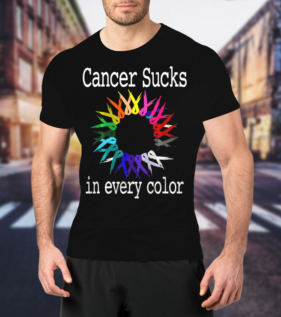 Cancer Sucks Awareness Ribbons In Every Color T-Shirt