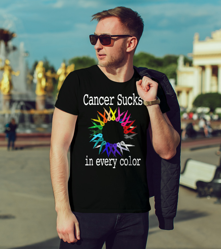 Cancer Sucks Awareness Ribbons In Every Color T-Shirt