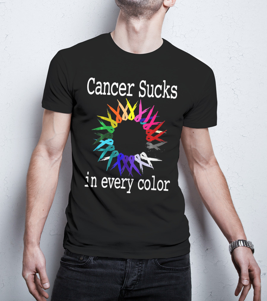 Cancer Sucks Awareness Ribbons In Every Color T-Shirt