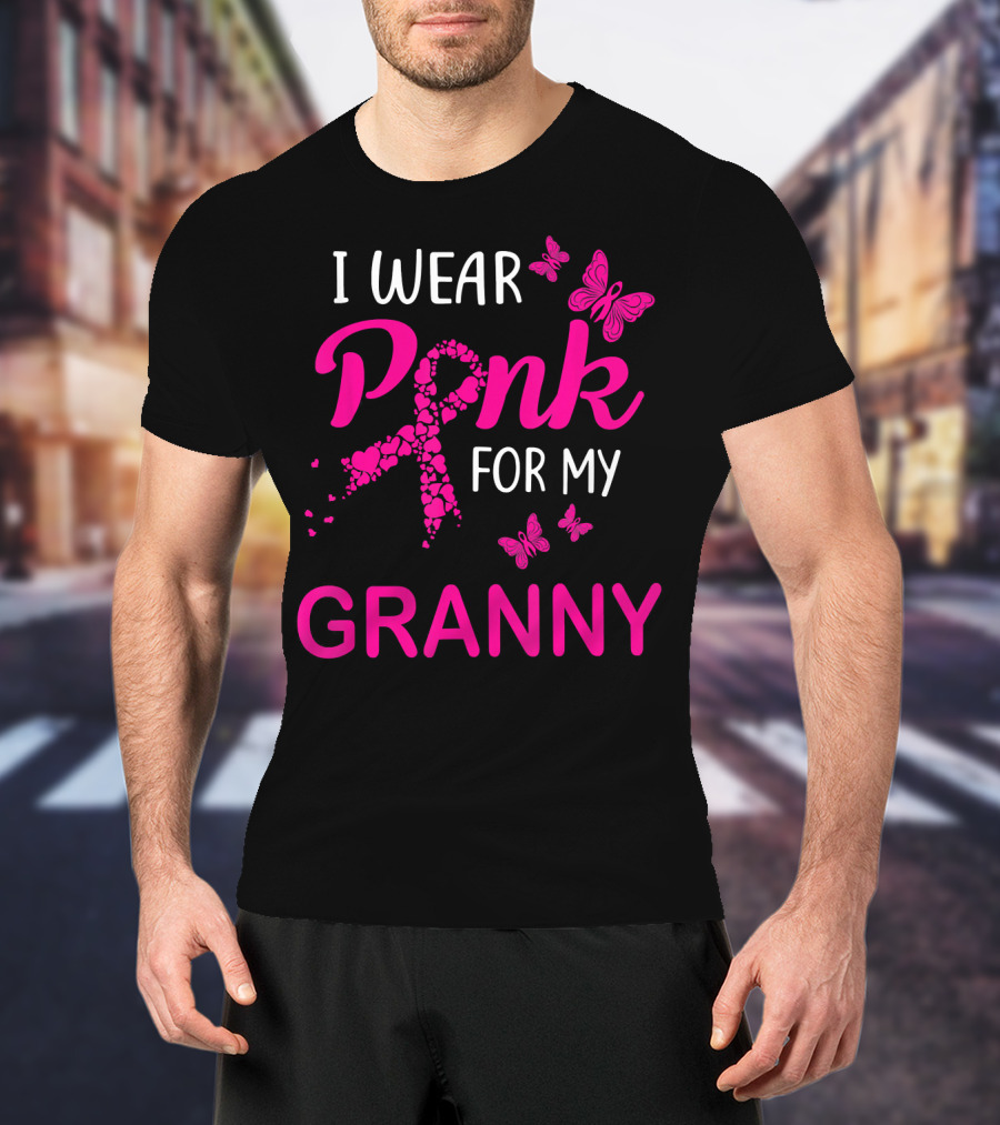 I Wear Pink For My Granny Breast Cancer Awareness Butterflies T-Shirt