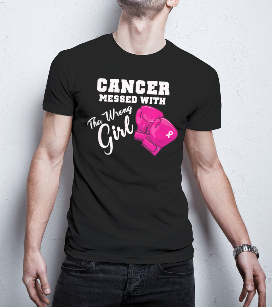 Cancer Messed With The Wrong Girl Boxing Gloves Breast Cancer Awareness T-Shirt
