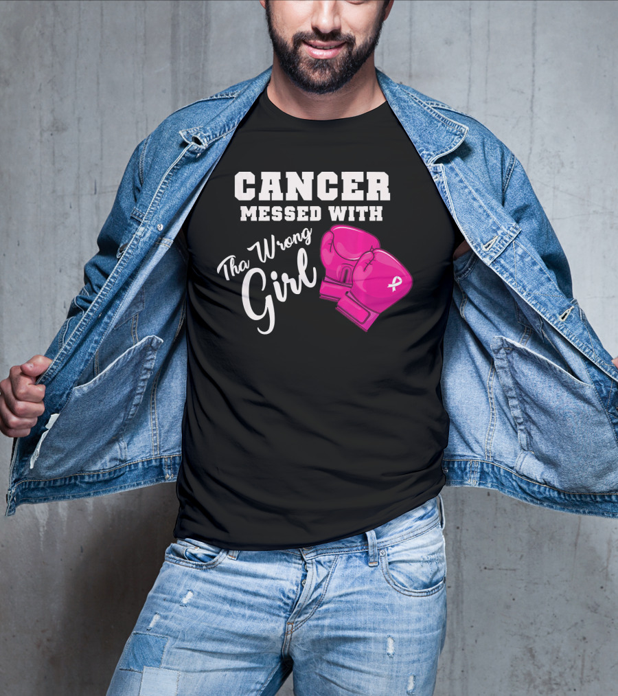 Cancer Messed With The Wrong Girl Boxing Gloves Breast Cancer Awareness T-Shirt