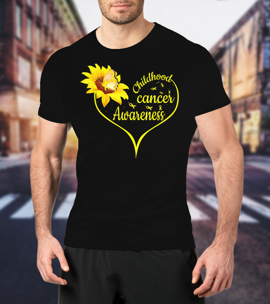 Childhood Cancer Awareness Flower Butterfly Gold T-Shirt