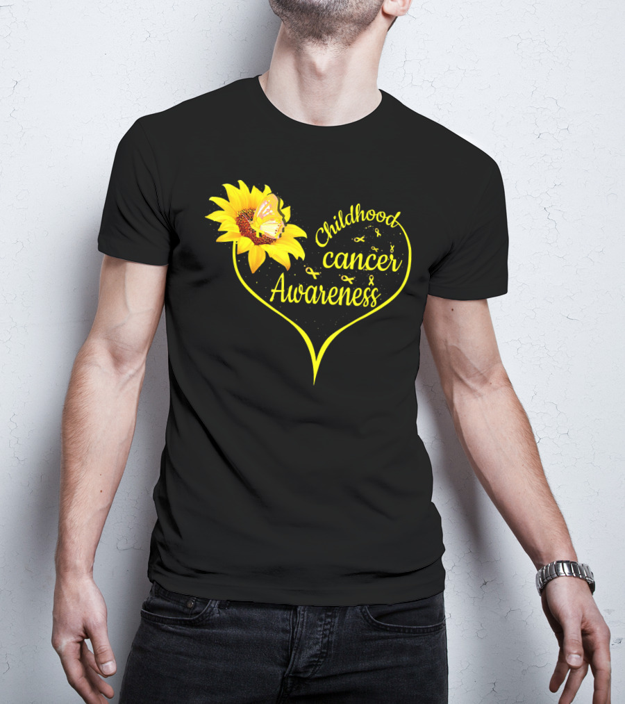 Childhood Cancer Awareness Flower Butterfly Gold T-Shirt