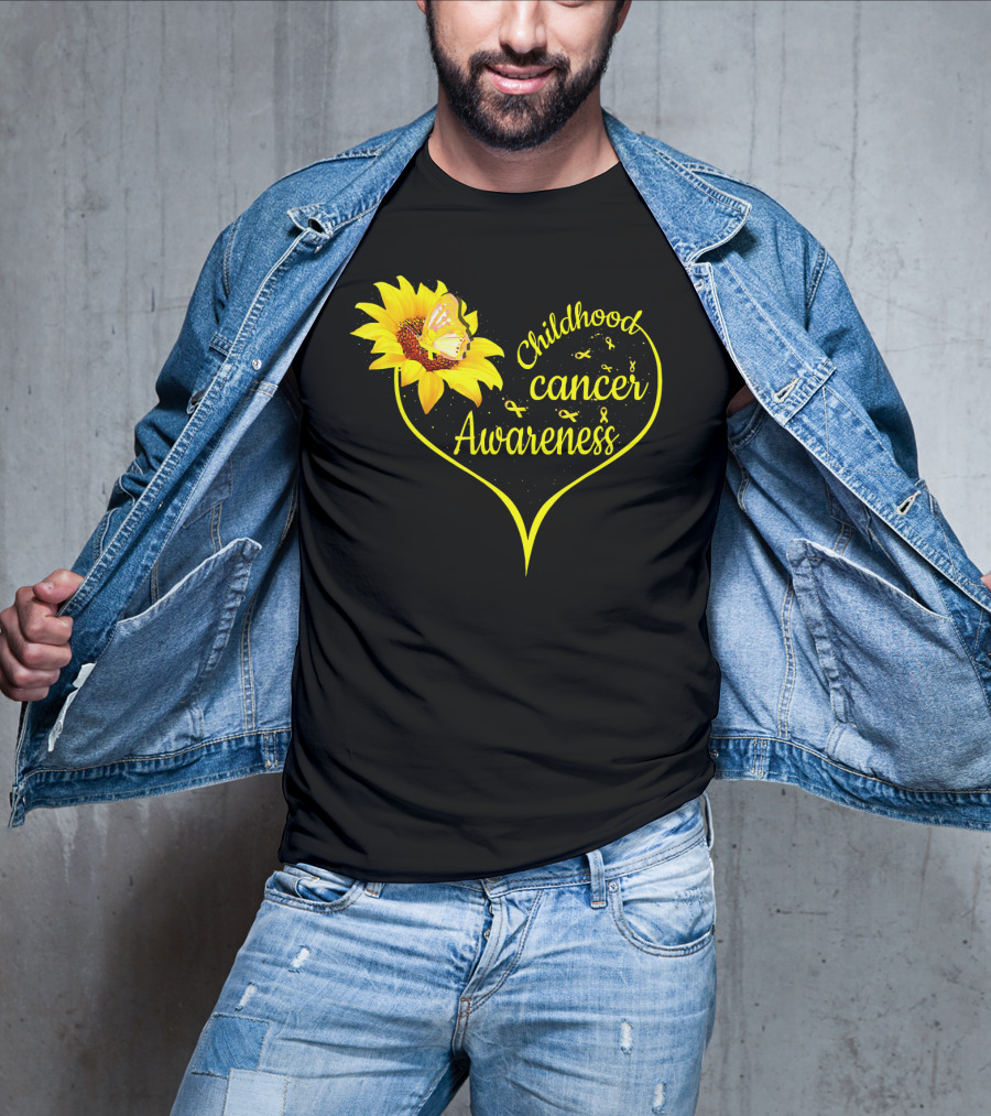 Childhood Cancer Awareness Flower Butterfly Gold T-Shirt