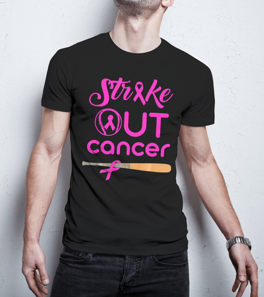 Strike Out Cancer Pink Ribbon Baseball Bat T-Shirt