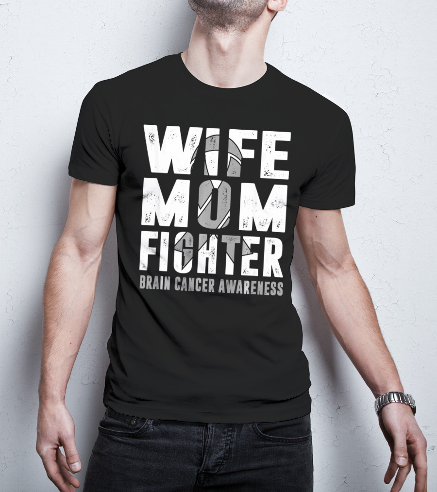 Wife Mom Fighter Brain Cancer Awareness Support Tattoo T-Shirt