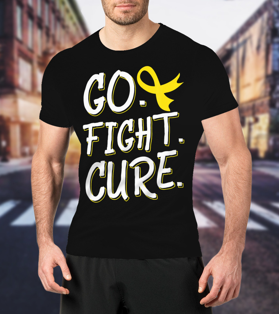 Go Fight Cure Childhood Cancer Gold Ribbon Awareness T-Shirt