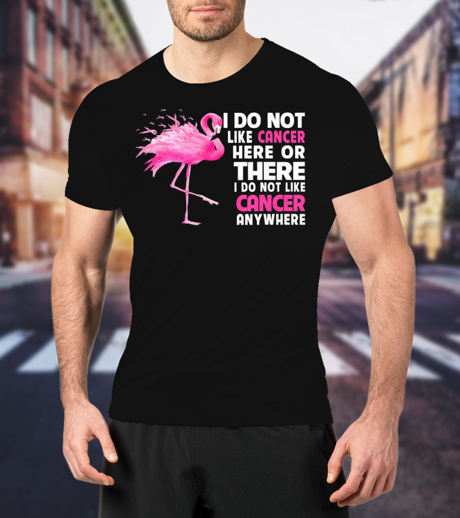 I Do Not Like Cancer Anywhere Pink Flamingo Breast Cancer Awareness T-Shirt