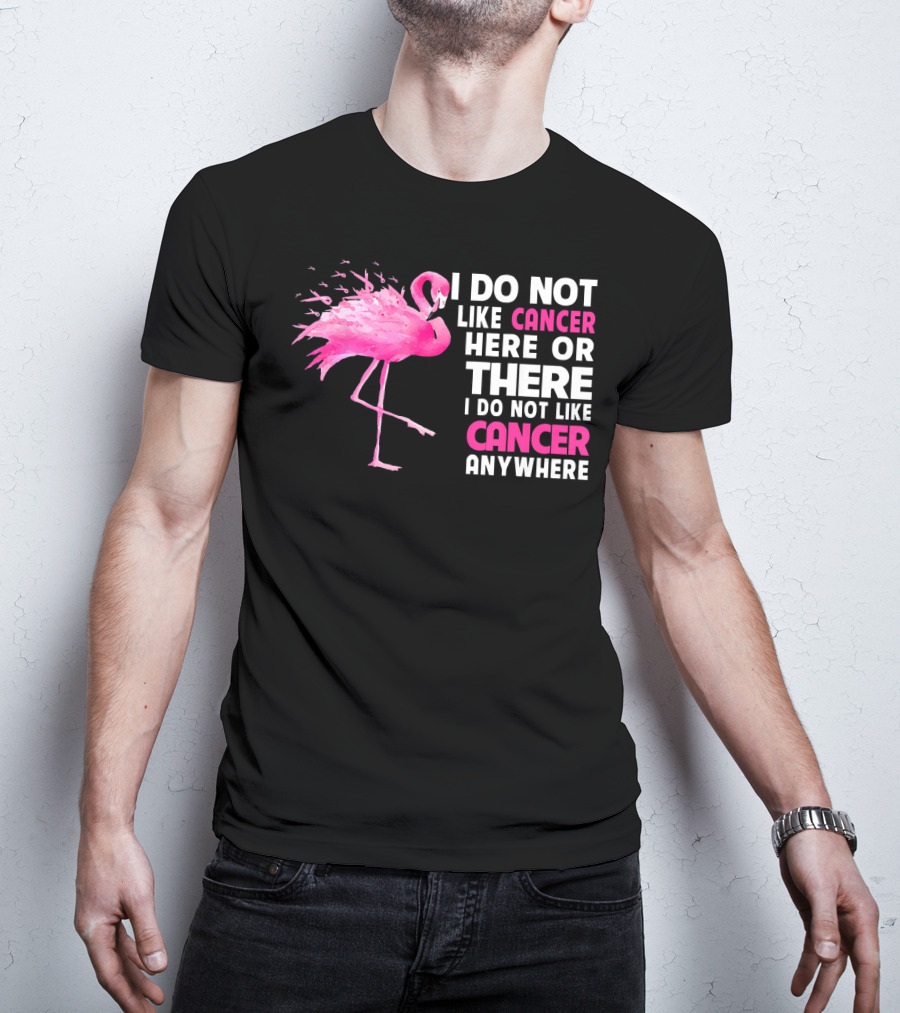 I Do Not Like Cancer Anywhere Pink Flamingo Breast Cancer Awareness T-Shirt