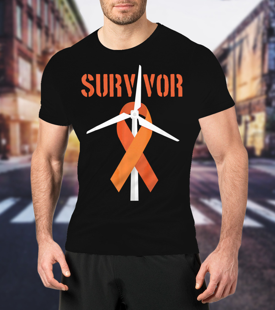 Survivor Windmill Orange Ribbon Cancer Awareness T-Shirt