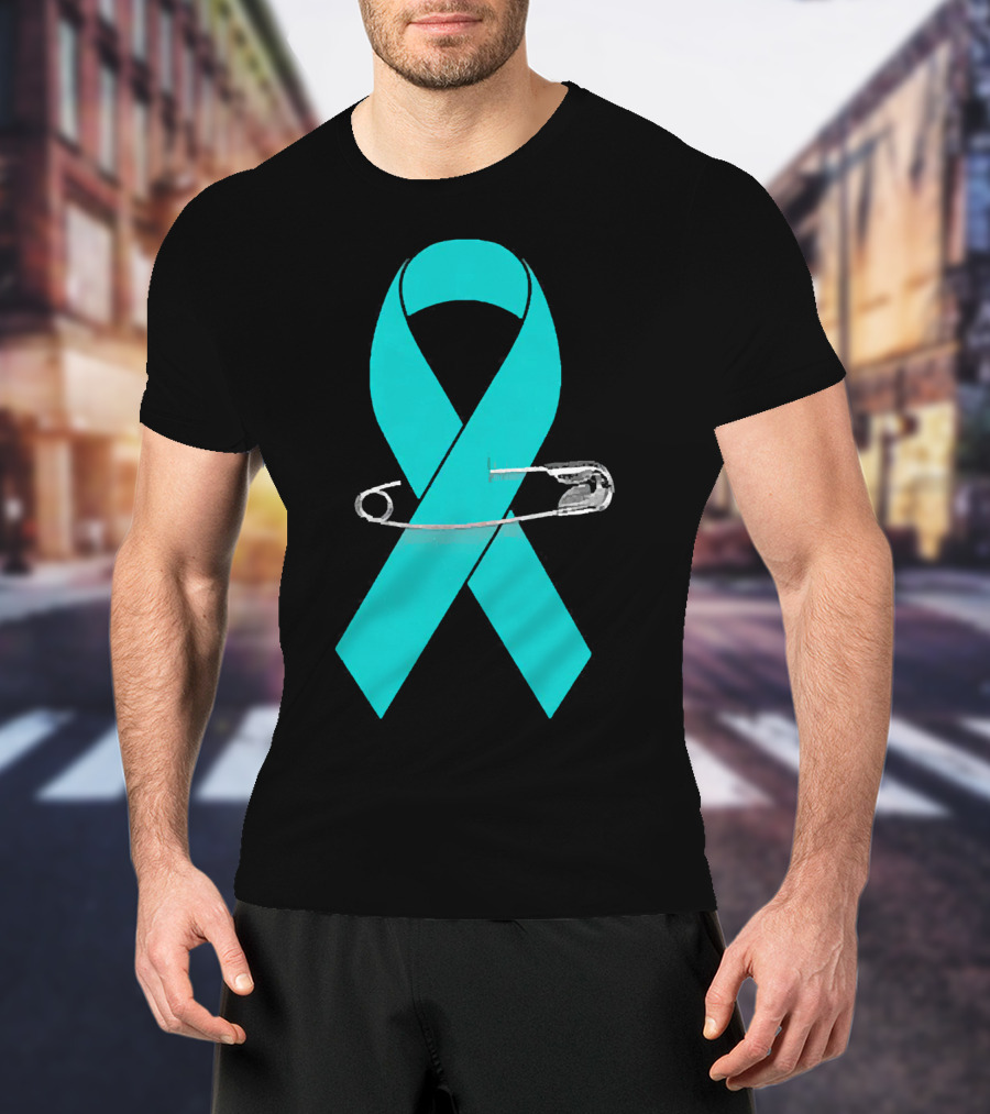 Ovarian Cancer Awareness Walk Support Ribbon With Safety Pin T-Shirt