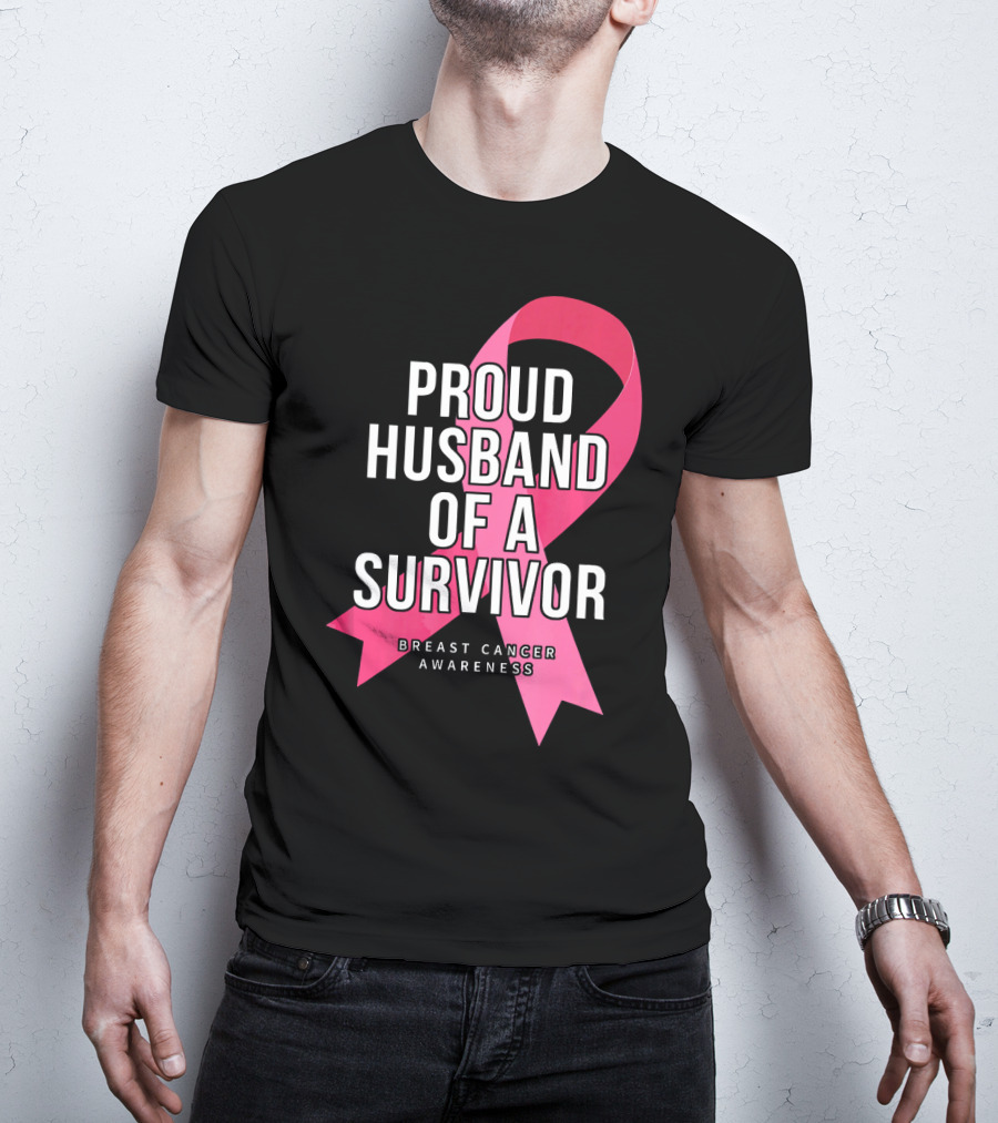 Proud Husband Of A Survivor Breast Cancer Awareness Pink T-Shirt