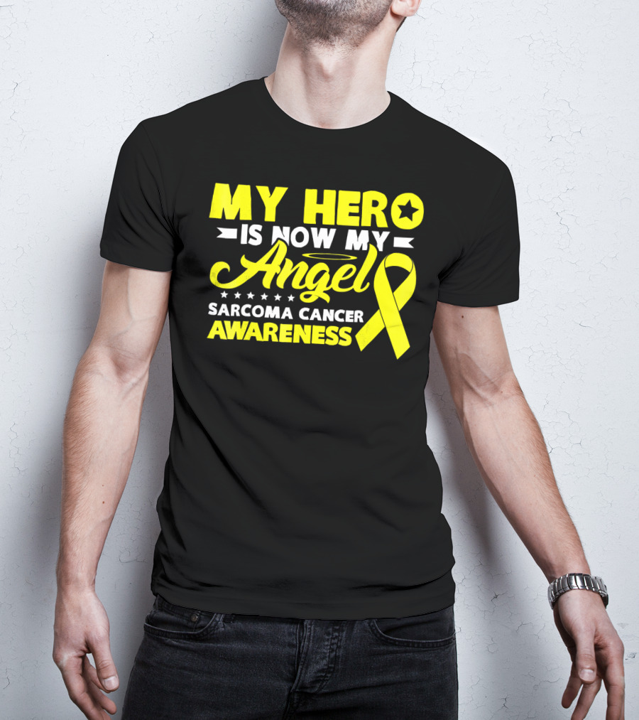 My Hero Is Now My Angel Sarcoma Cancer Awareness Yellow T-Shirt