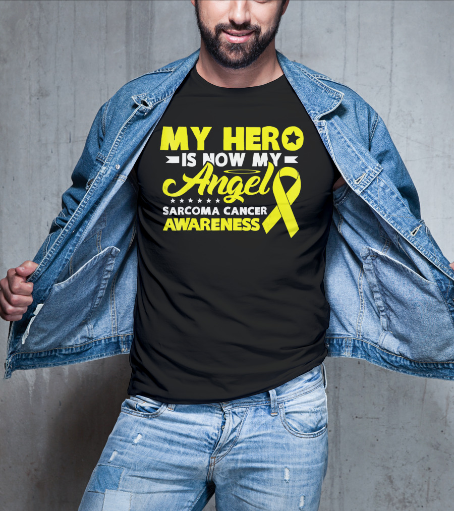 My Hero Is Now My Angel Sarcoma Cancer Awareness Yellow T-Shirt
