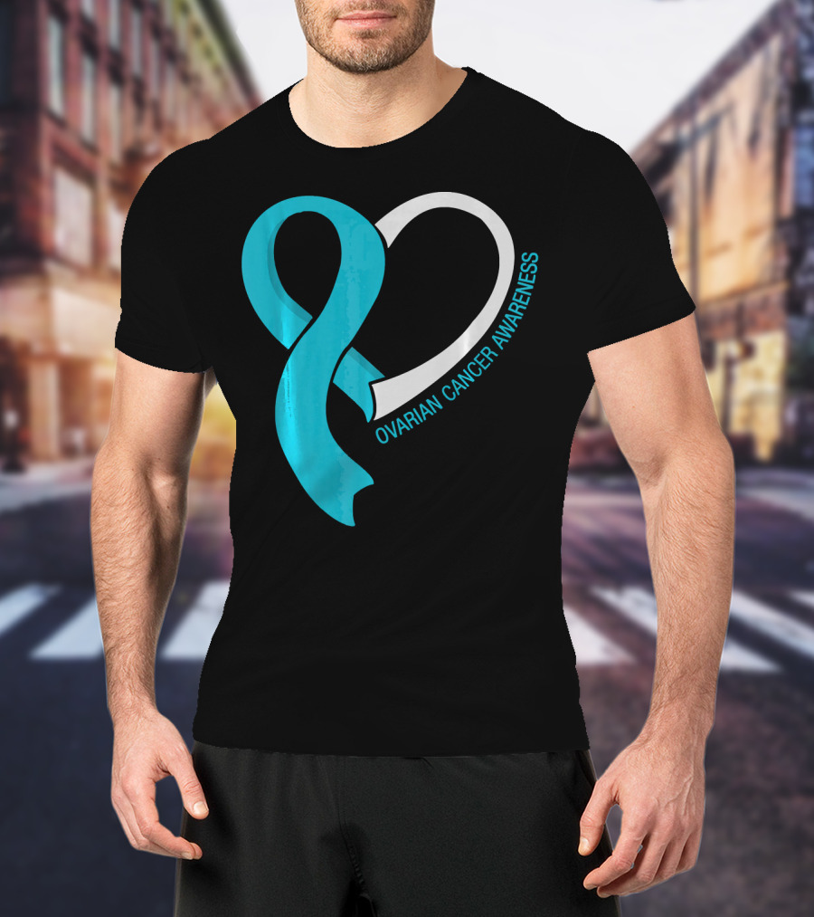 Ovarian Cancer Teal Heart Ribbon Awareness T-Shirt