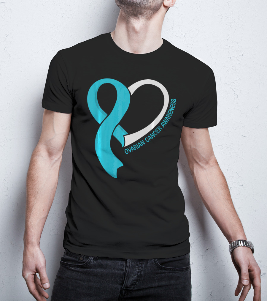 Ovarian Cancer Teal Heart Ribbon Awareness T-Shirt