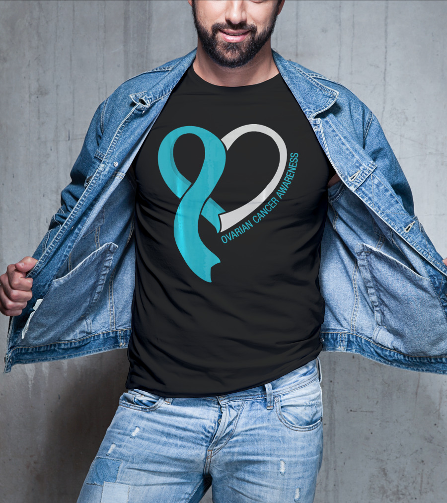 Ovarian Cancer Teal Heart Ribbon Awareness T-Shirt