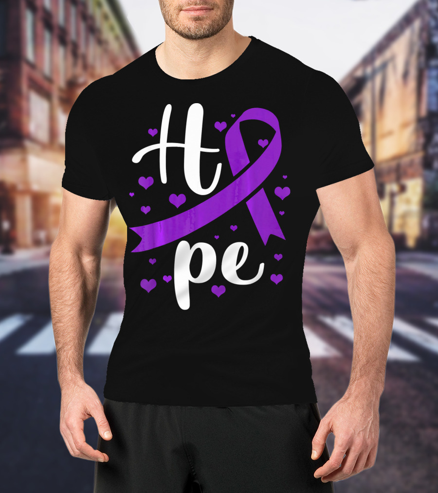 Hope Pancreatic Cancer Awareness Women Purple Ribbon Hearts T-Shirt