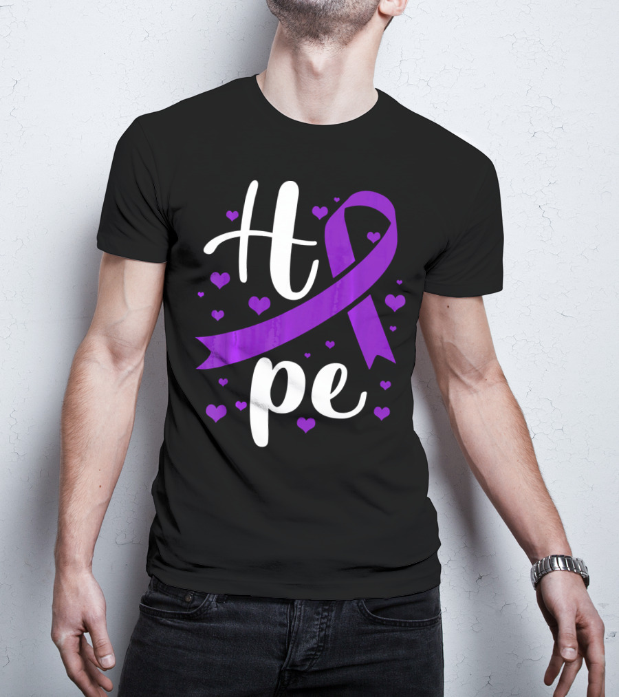 Hope Pancreatic Cancer Awareness Women Purple Ribbon Hearts T-Shirt