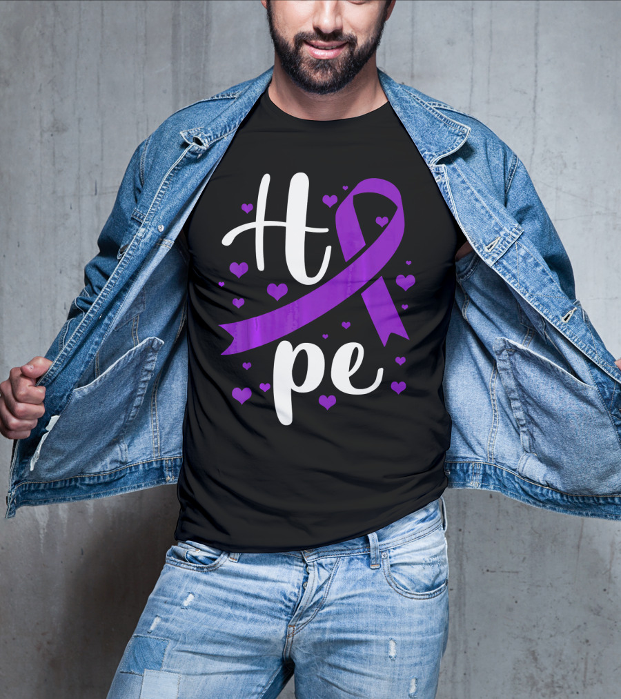 Hope Pancreatic Cancer Awareness Women Purple Ribbon Hearts T-Shirt