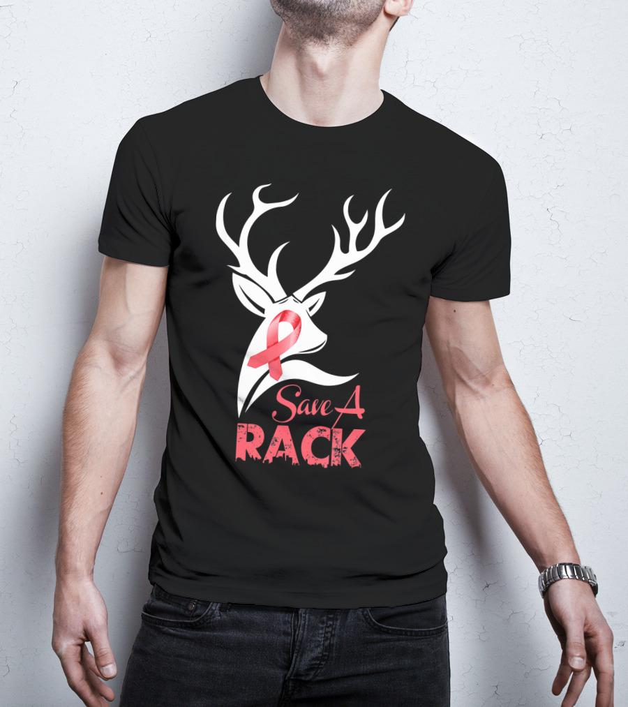 Save A Rack Breast Cancer Awareness Pink Ribbon Deer Antlers T-Shirt