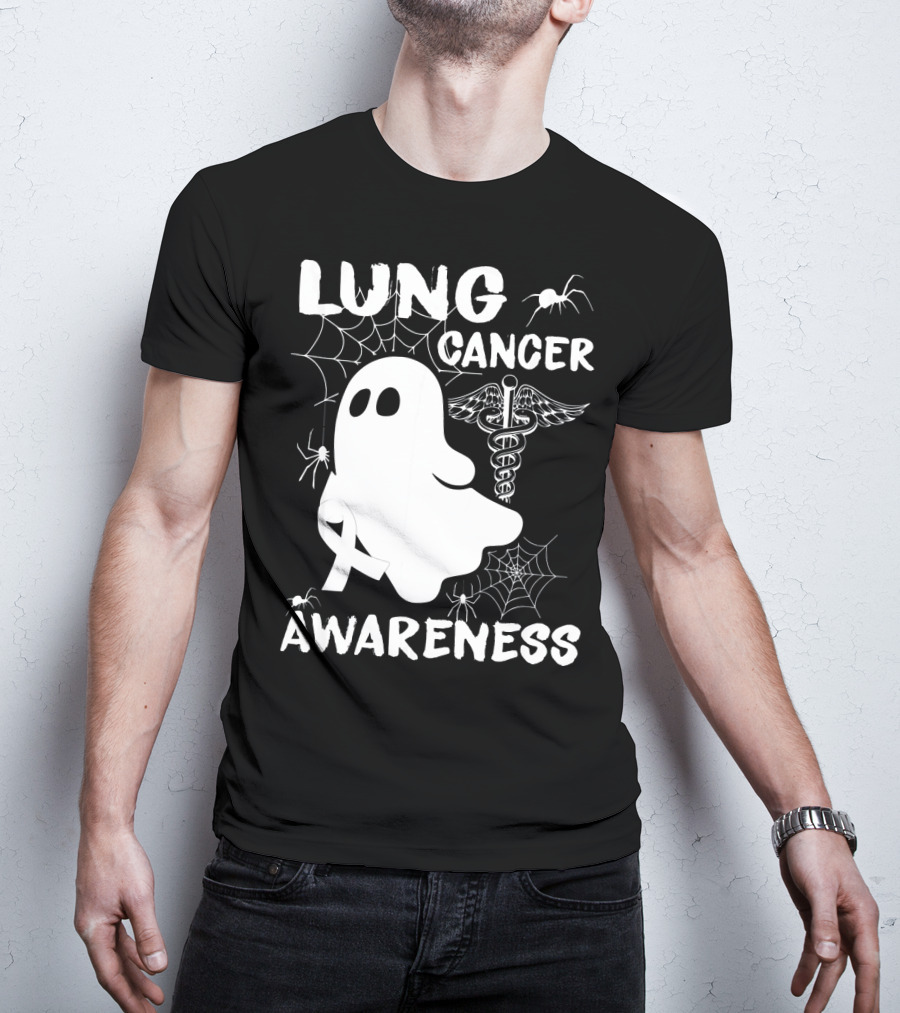 Lung Cancer Awareness Boo Ghost With Spider Webs And Spider T-Shirt