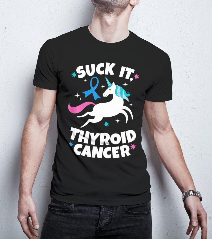 Suck It Thyroid Cancer Unicorn Blue T-Shirt