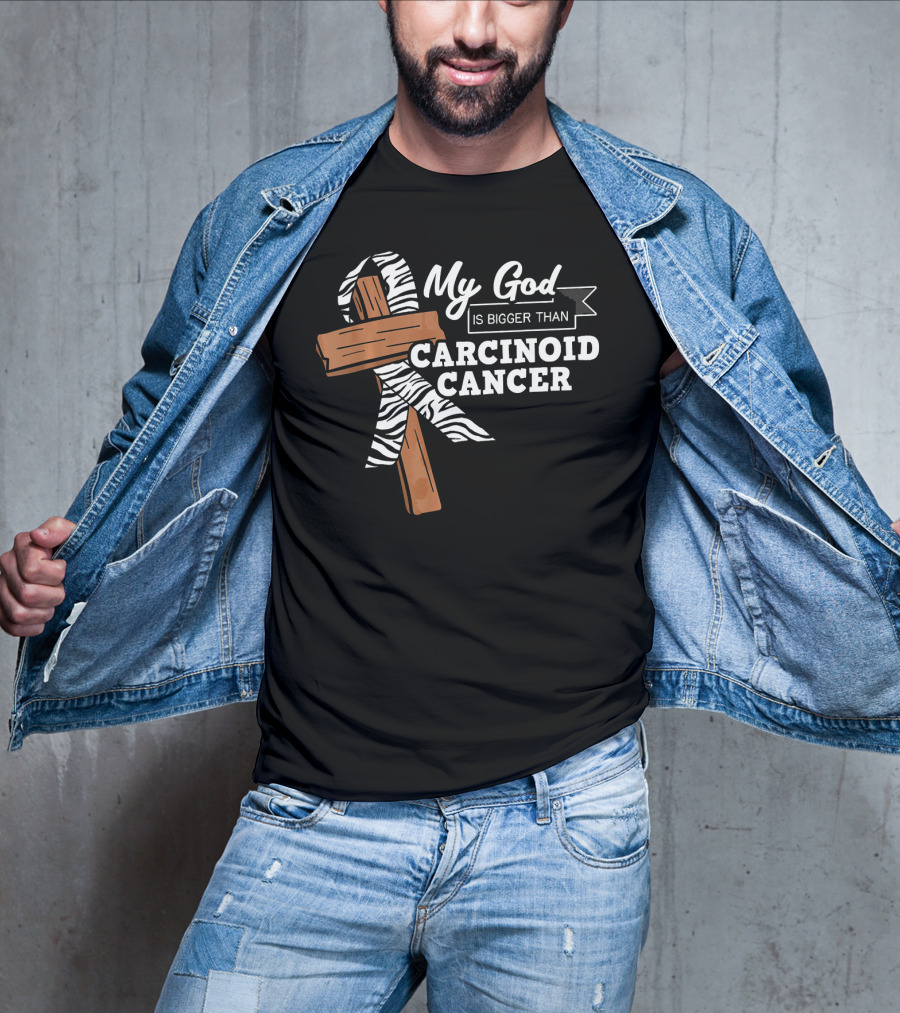 My God Is Bigger Than Carcinoid Cancer Ribbon Cross T-Shirt