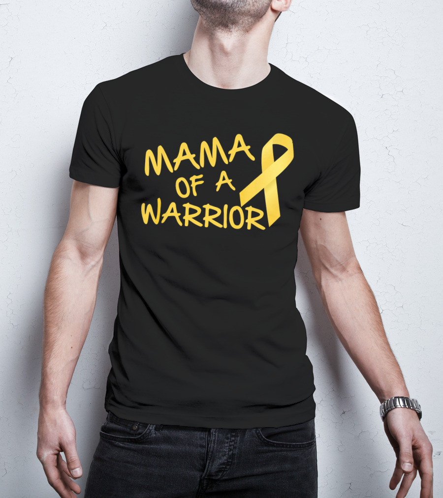 Mama Of A Warrior Yellow Ribbon Childhood Cancer Awareness T-Shirt