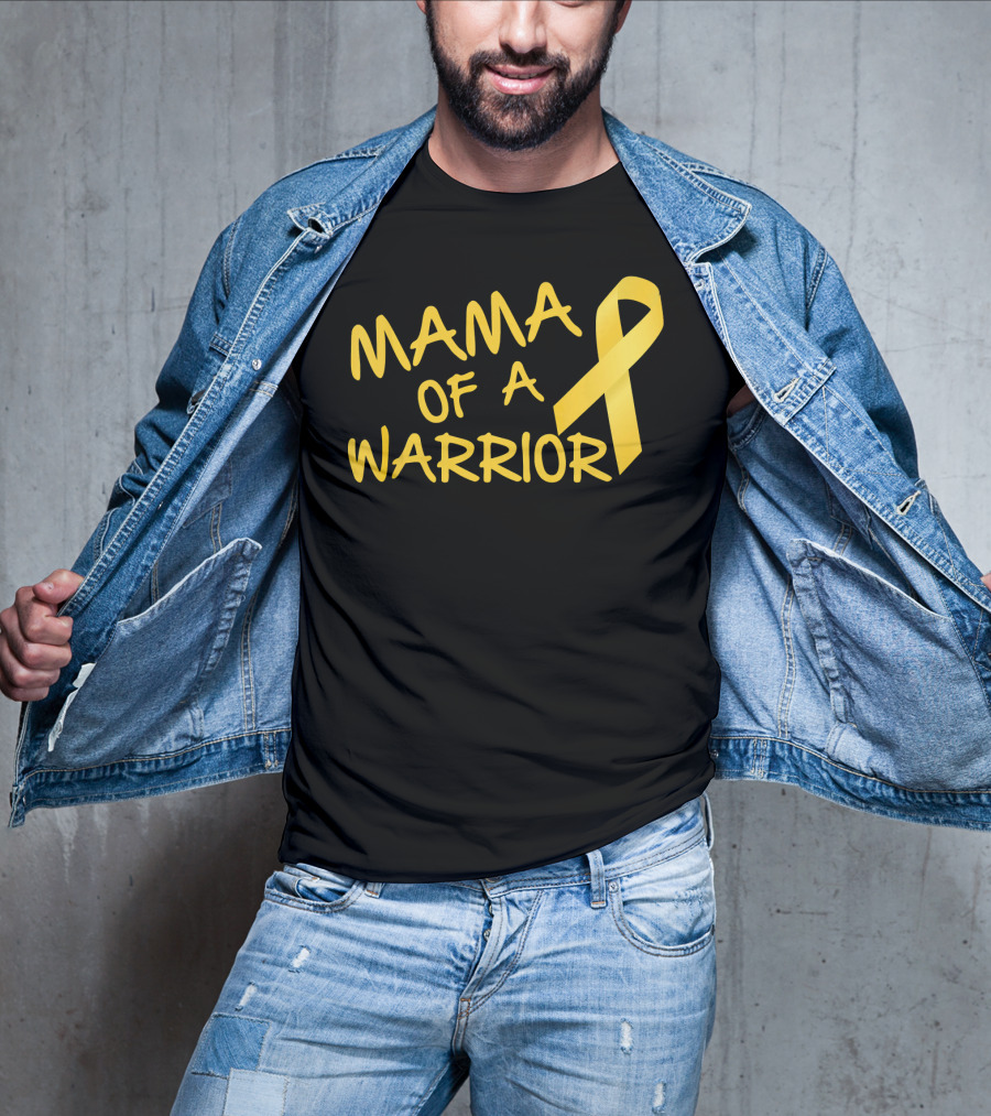 Mama Of A Warrior Yellow Ribbon Childhood Cancer Awareness T-Shirt