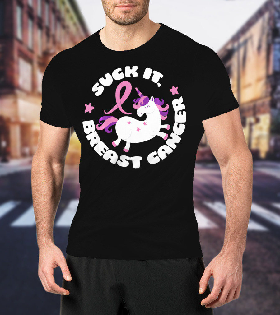Suck It Breast Cancer Unicorn Pink T-Shirt